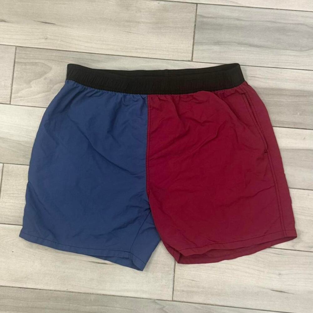 Colorblock Swim Shorts / Trunks Blue Burgundy Elastic Waist